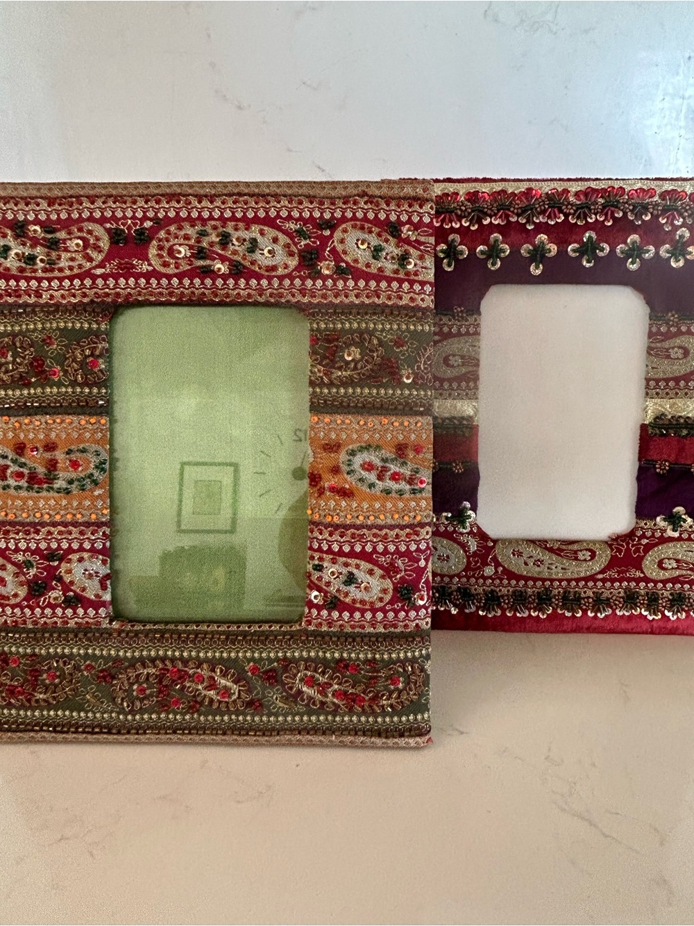 Embroidered Beaded Decorative Photo Frames Set 2 4 x 6 Made in India